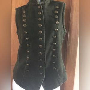 Neiman Marcus Triple Breasted Military Vest Dark Green Medium